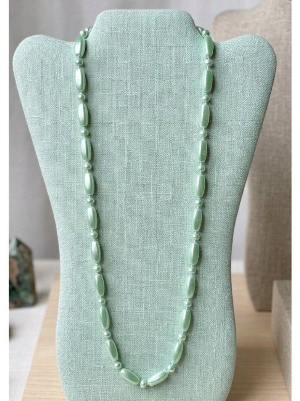 Vintage 1970-80 Square Beaded Necklace Green